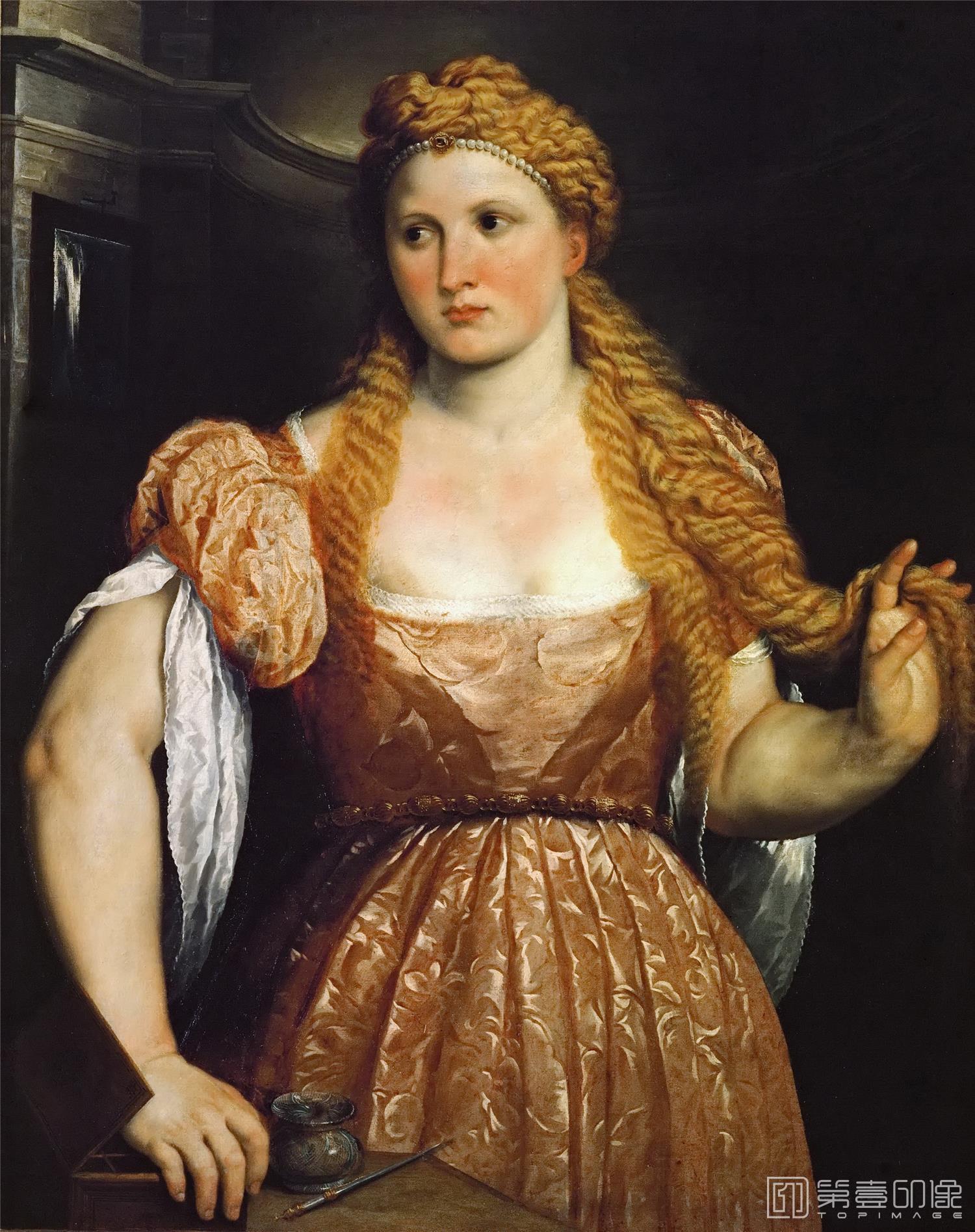 油画-奥地利维也纳艺术史博物馆-Paris BordoneWoman at Her Dressing Table-609